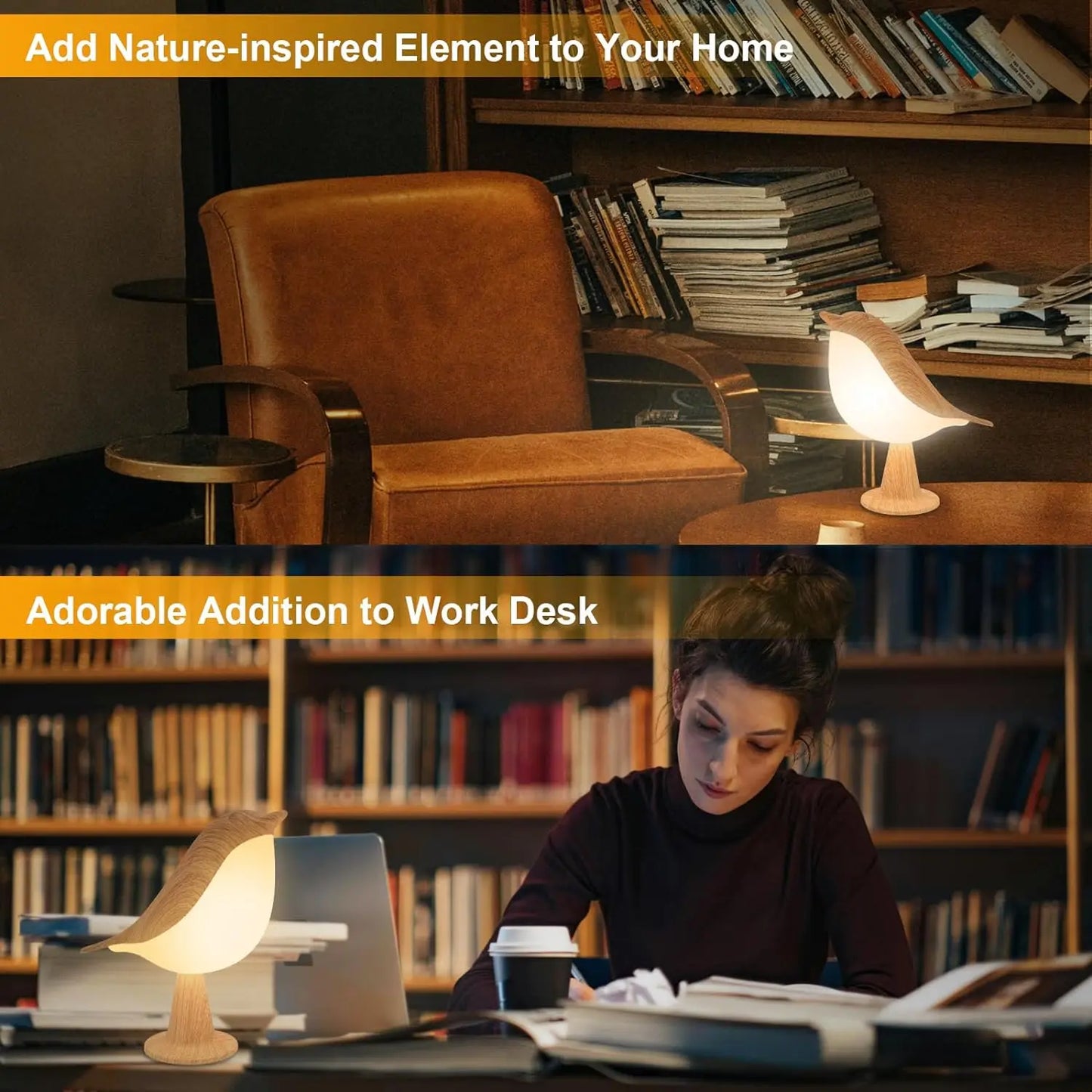 LED Bird Lamp Touch Control Three Level Dimmable USB Rechargeable