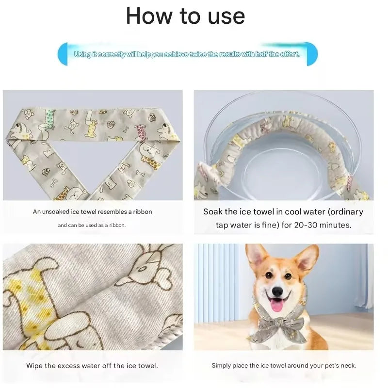 Pet Cooling Ice Scarf Cool Ice Breathable Towel Heatstroke Dogs Cats Ice Collar Cat Adjustable Collar Bib Pet Supplies