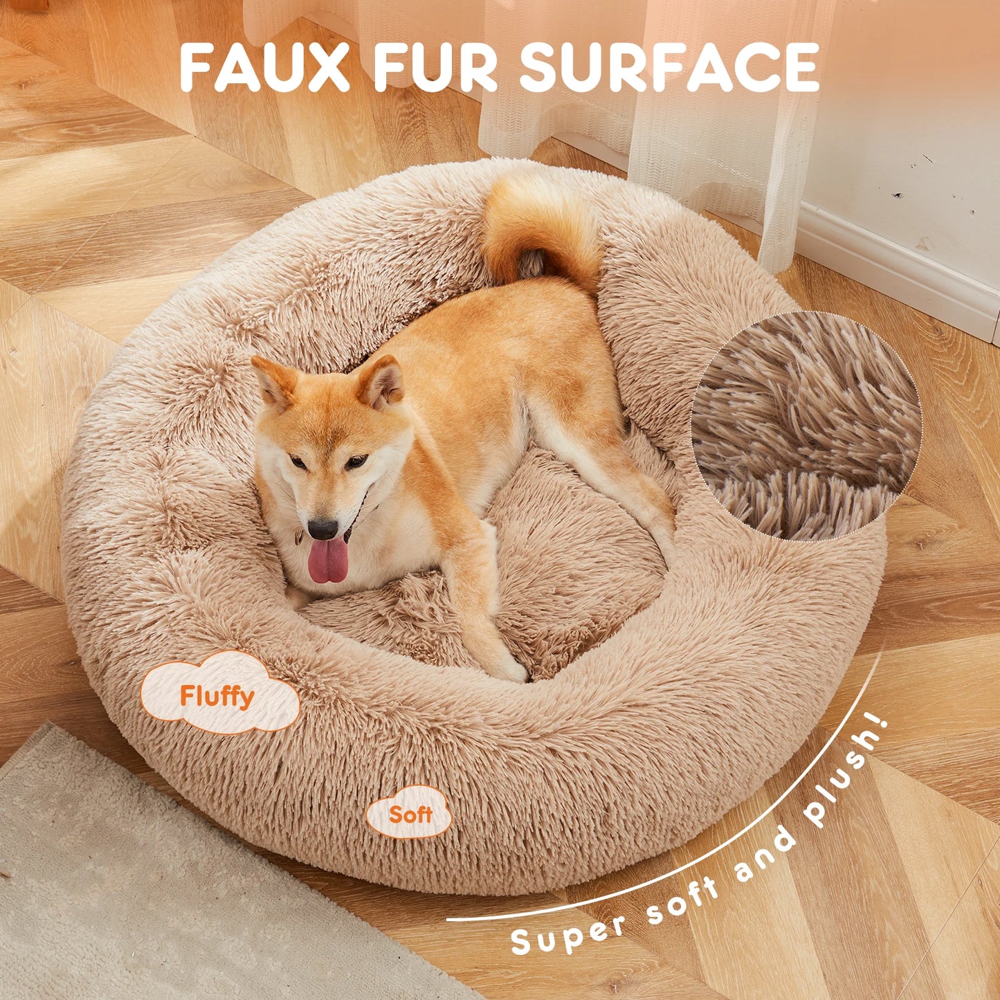 JHK Calming Dog Bed Washable Round Plush Faux Fur