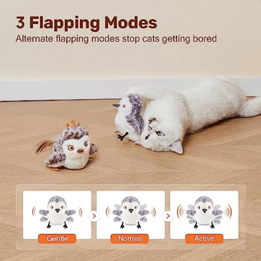 Cat Toys 2 Pcs Flapping Sandpiper Pair-Mate, Lifelike Birds Chirp, Chargeable Touch Activated Kitten Fun Interactive Kitty Exer