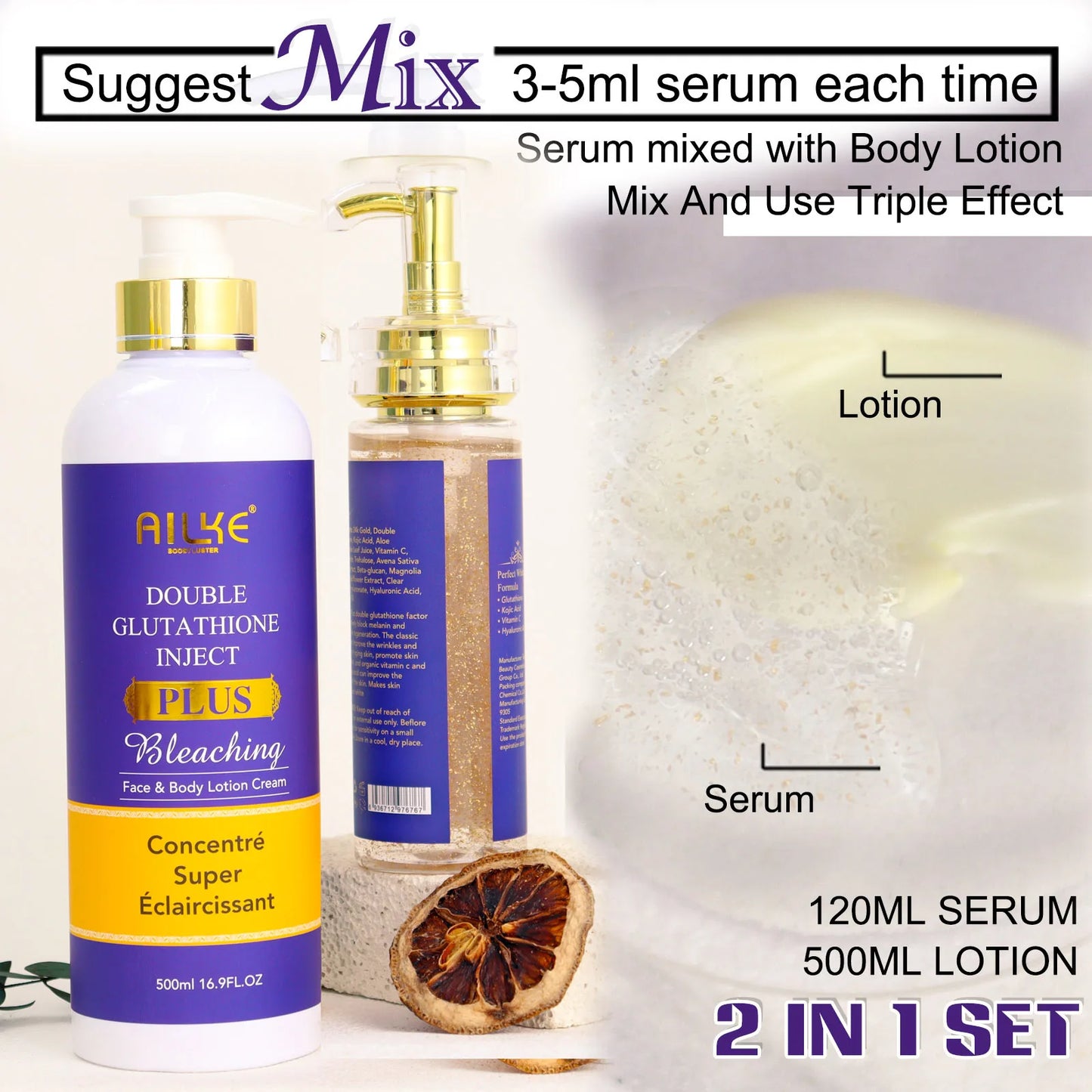 AILKE Glutathione PLUS Skin Care Set, Advanced Lightening Lotion, Moisturizes, Softens Skin, Skin Glowing Range for Men Women