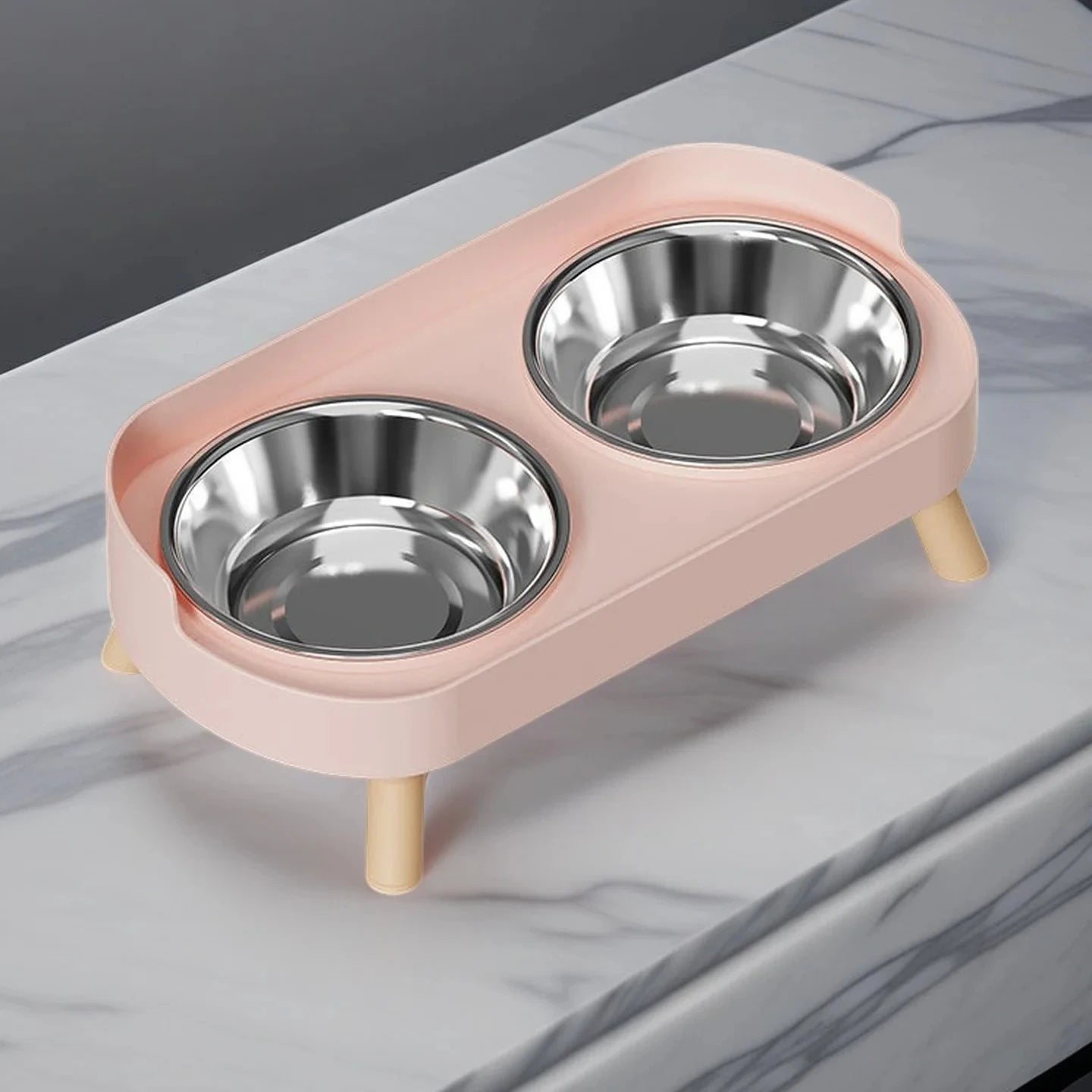 Dopamine Elevated Dual Pet Bowl Cat Dog Medium Capacity Neck Protection Stainless Steel Household Double Bowl Set
