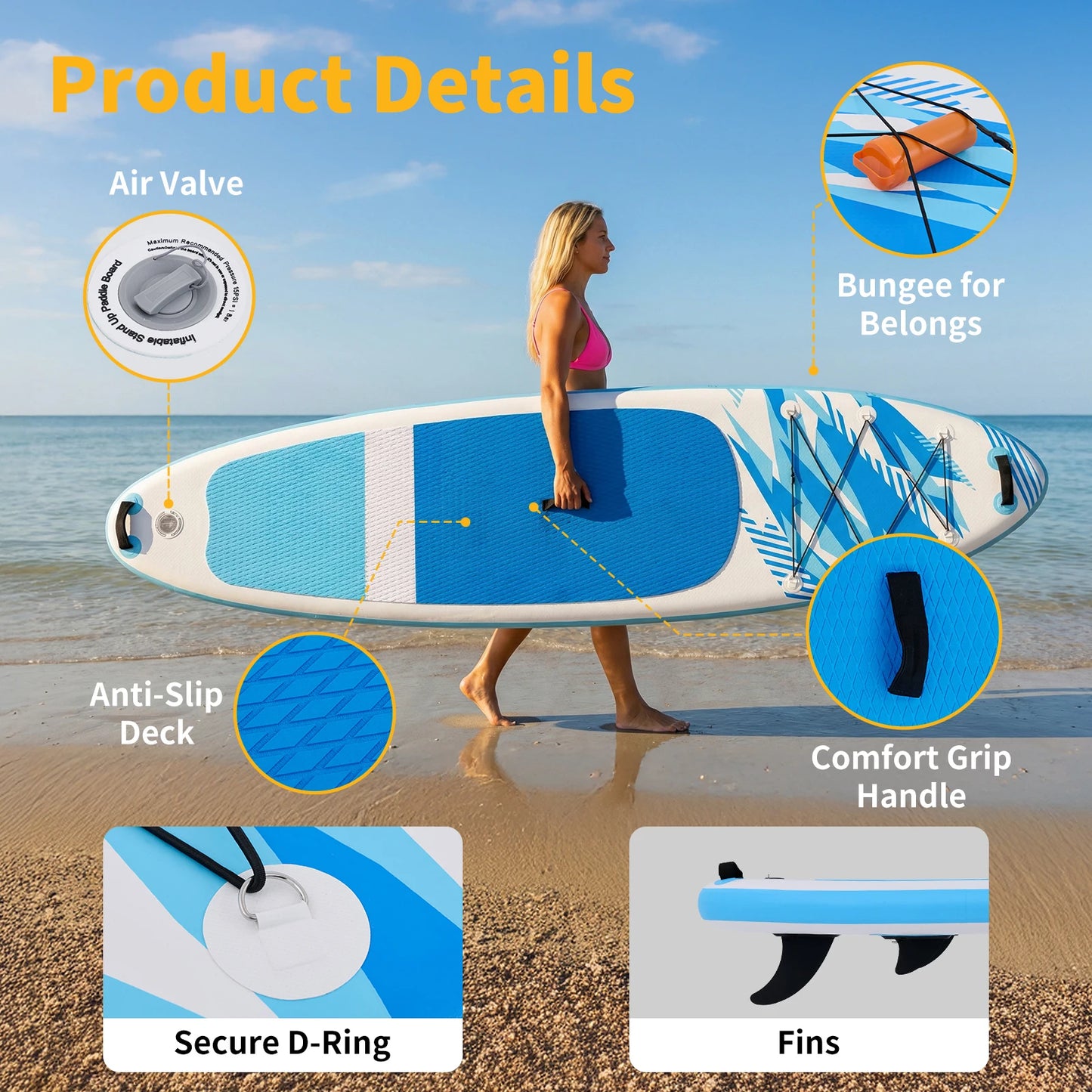 JHK Inflatable Stand Up Paddle Board 10.5'×33'' Paddle Boards with Non-Slip Deck Durable Advanced Material and Complete SUP Accessories for All Skill Levels