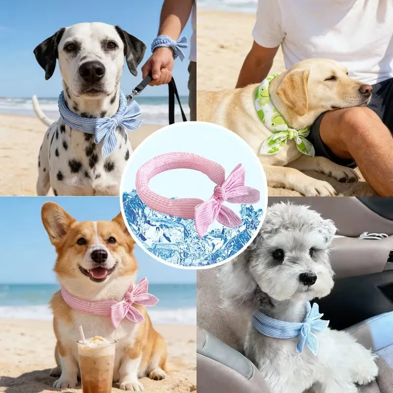 Pet Cooling Ice Scarf Cool Ice Breathable Towel Heatstroke Dogs Cats Ice Collar Cat Adjustable Collar Bib Pet Supplies