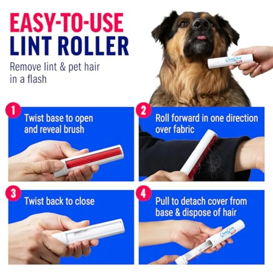 Reusable Lint Roller Pet Hair Removal Tool for Clothes, Couches, Cars, Travel - Cat Dog Hair Remover, Compact, No Sticky Refill