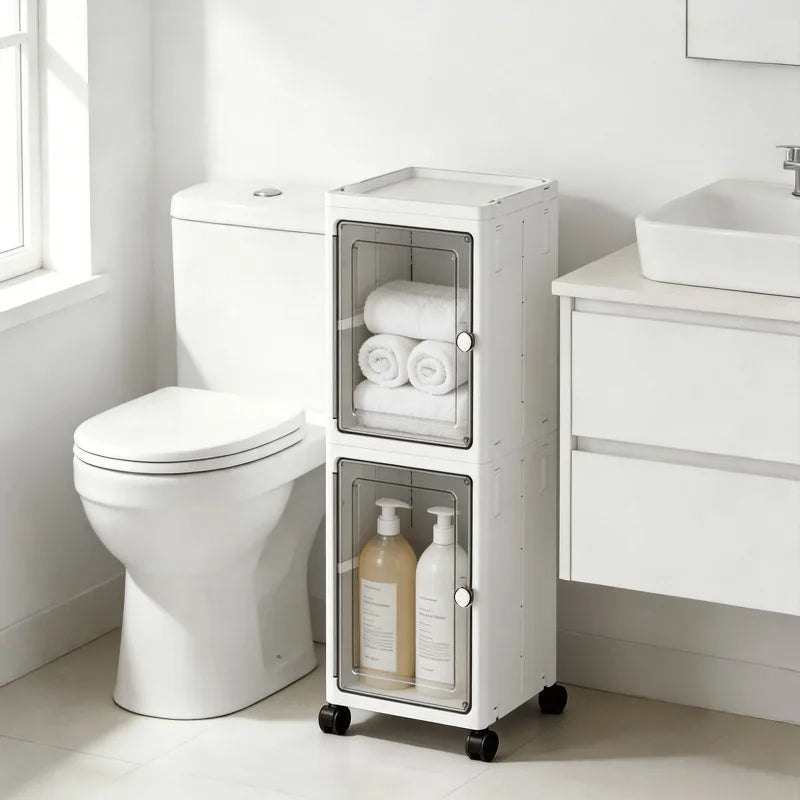 Slim Rolling Storage Cabinet with Clear Doors