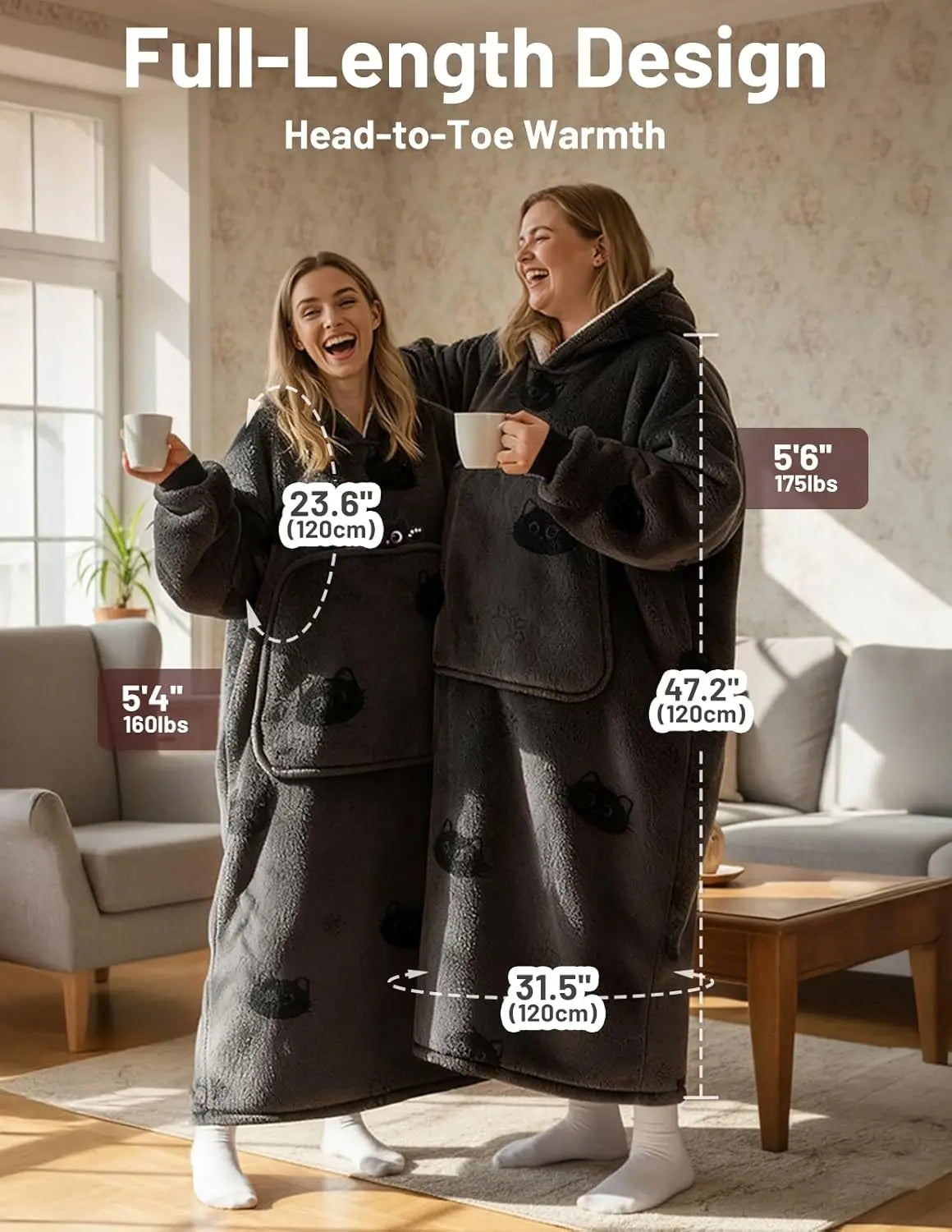 Wearable Sherpa Hoodie Blanket For Adults With Giant Pocket