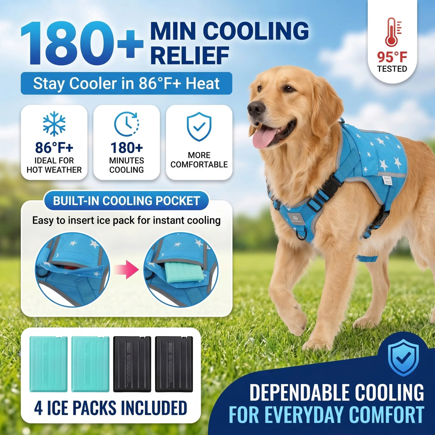 Pet Dog Cooling Vest Harness Cooler Jacket For Walking Dog Outdoor Camping Hunting Training Refrigerator Cooling Source For Dogs