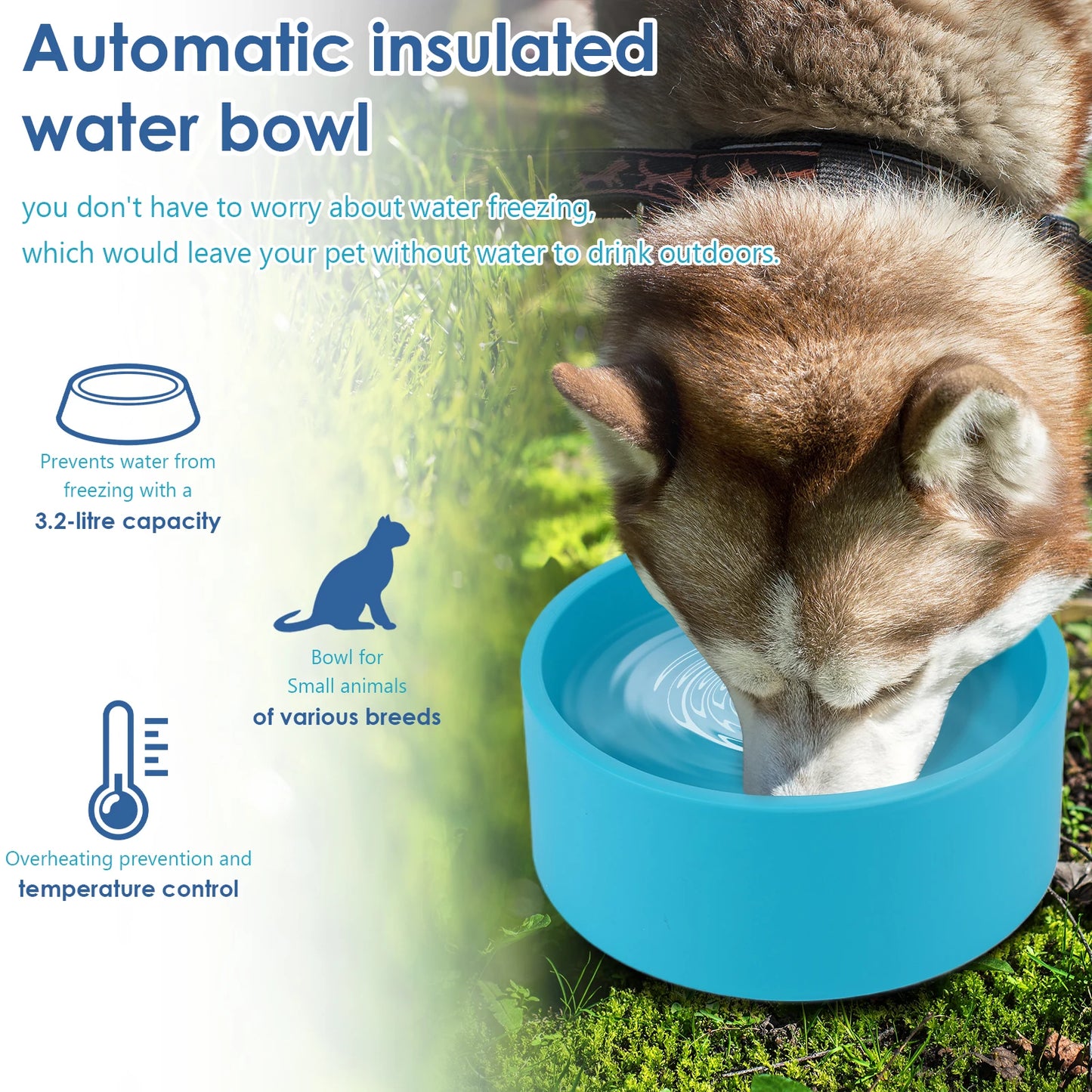Outdoor Heated Pet Water Bowl 3.2 L Anti Freeze For Pets