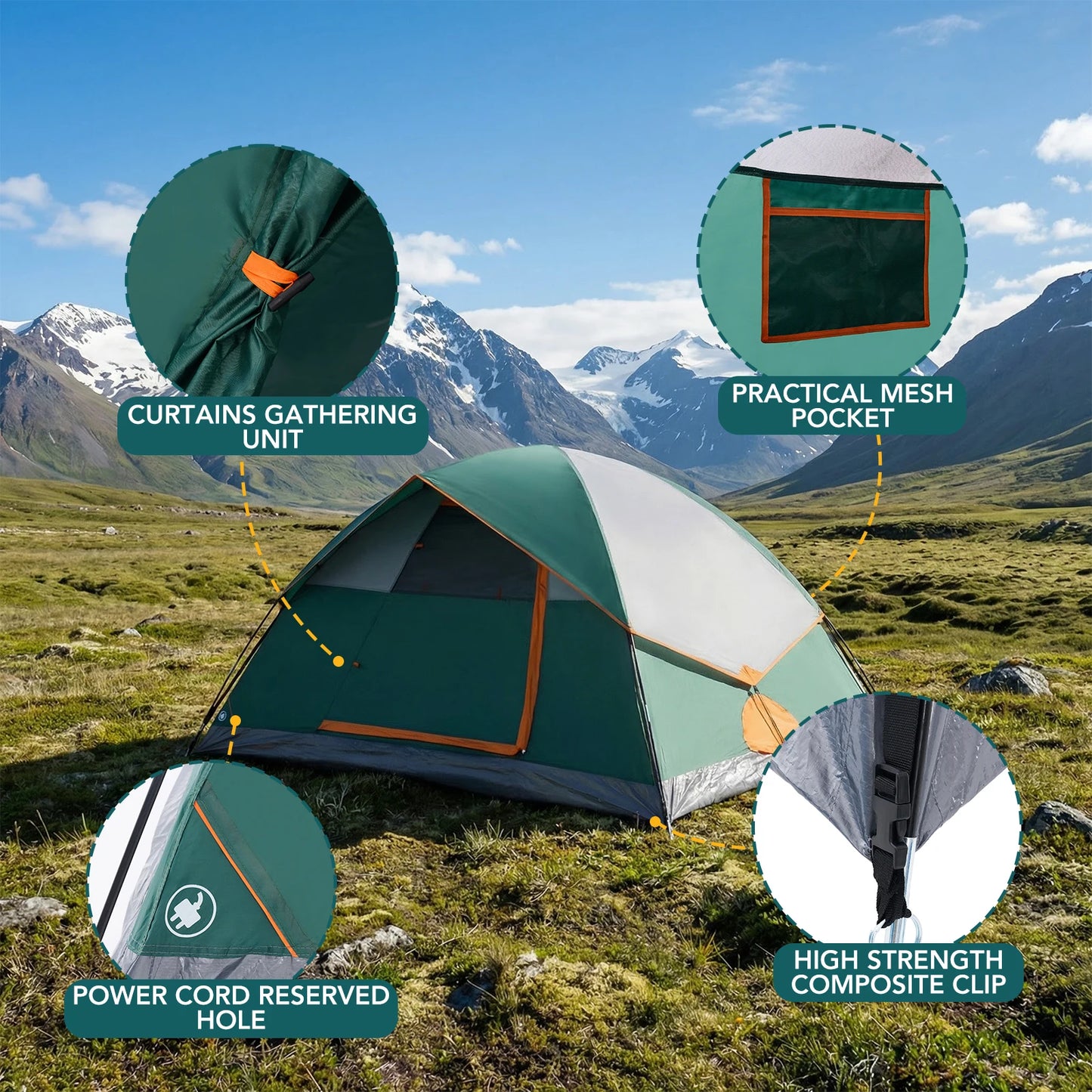 JHK 2 Person Outdoor Camping Tent Easy Setup Cabin Tent with Mesh Windows Waterproof Windproof Portable Outdoor Tent for Hiking
