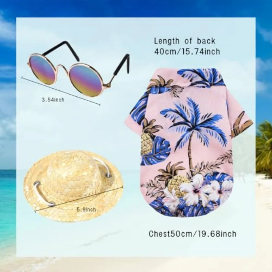 Pet Shirt Summer Breathable Pet Dog Hawaiian Costume Pet Cat Sunglasses Hawaii for Pink