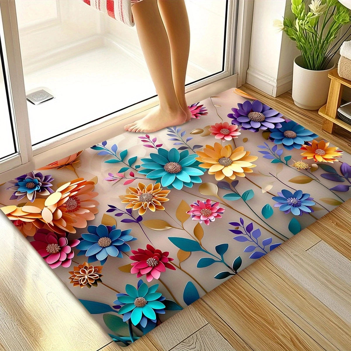 Floral Print Bathroom Mat Anti Slip Super Absorbent Shower Mat