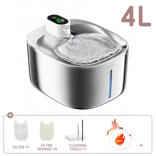 Wireless Stainless Steel Pet Water Fountain, 4L