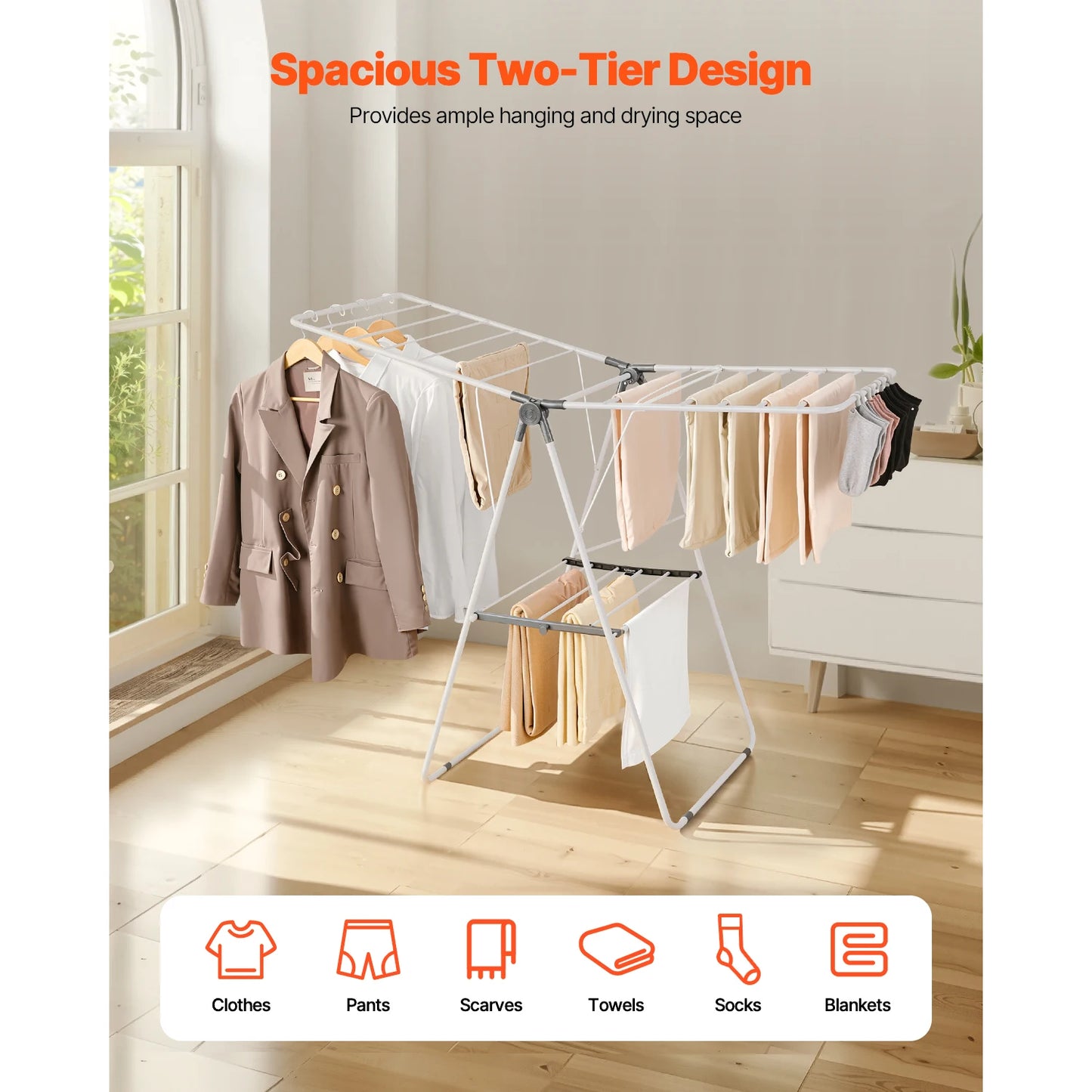 Foldable Clothes Drying Rack Outdoor Indoor With Sock Clips