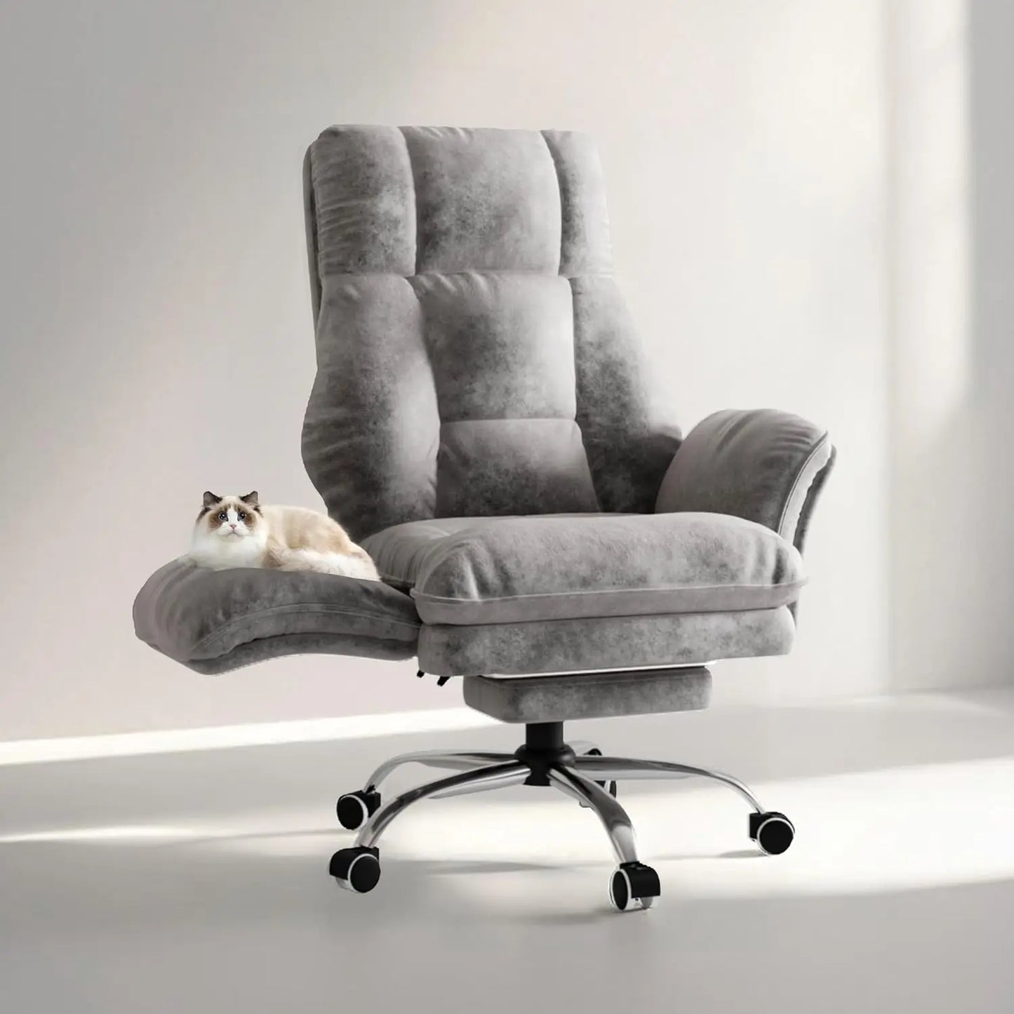Ergonomic Reclining Office Chair With Flip Armrests And Footrest