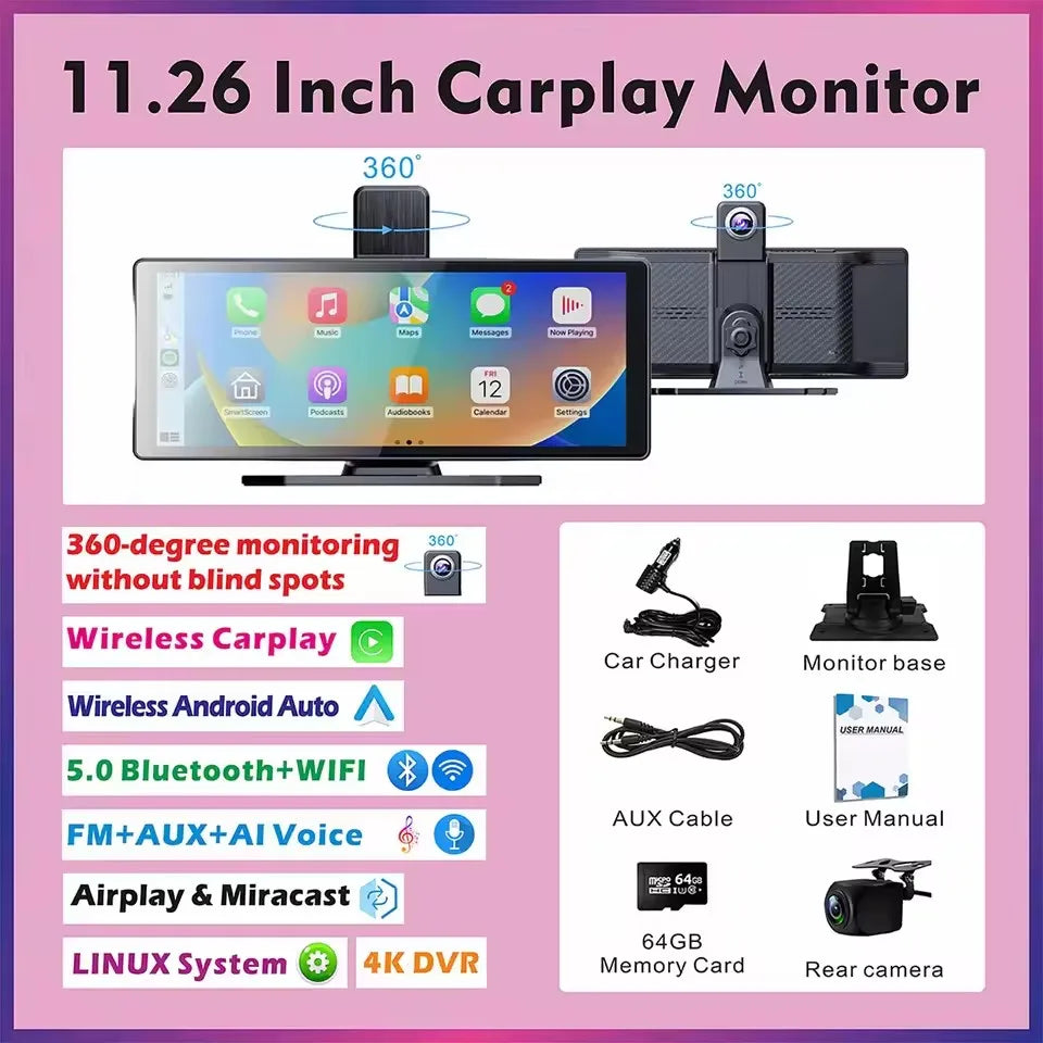 Wireless CarPlay And Android Auto Display For Vehicles