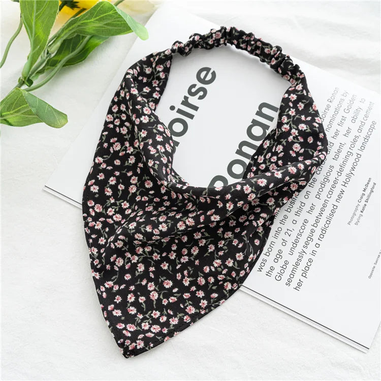 Summer Vintage Print Flower Beach Bandana Hair Scarf Fashion Elastic Rubber Headbands for Women Girl Hair Accessories