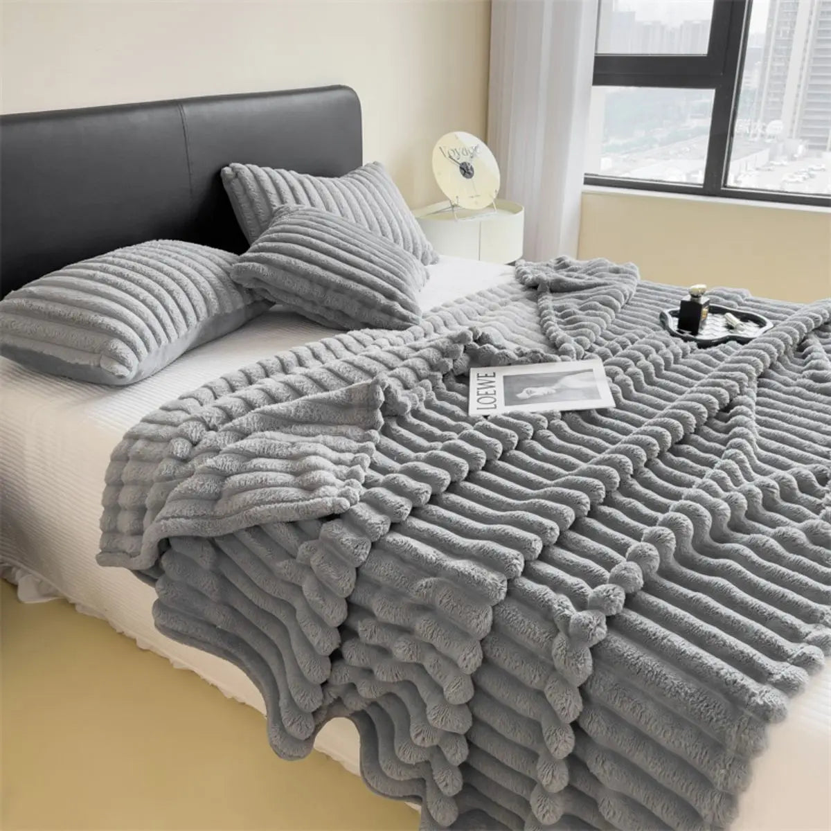 Striped Thickened Coral Fleece Multifunctional Blanket