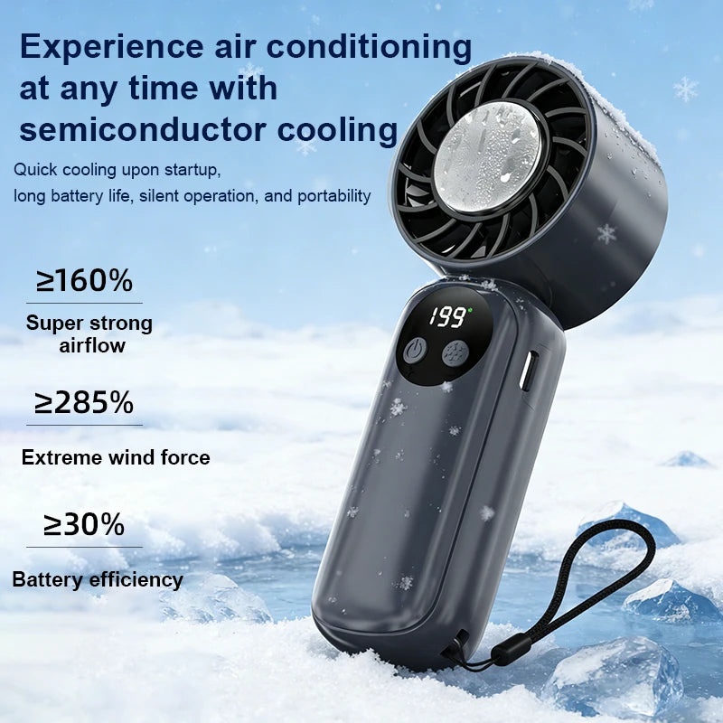 Semiconductor Refrigeration Handheld Electric Fan 2000mAh USB Rechargeable