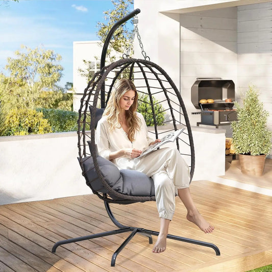 Egg Chair With Stand Outdoor Wicker Swing Chair Cushion