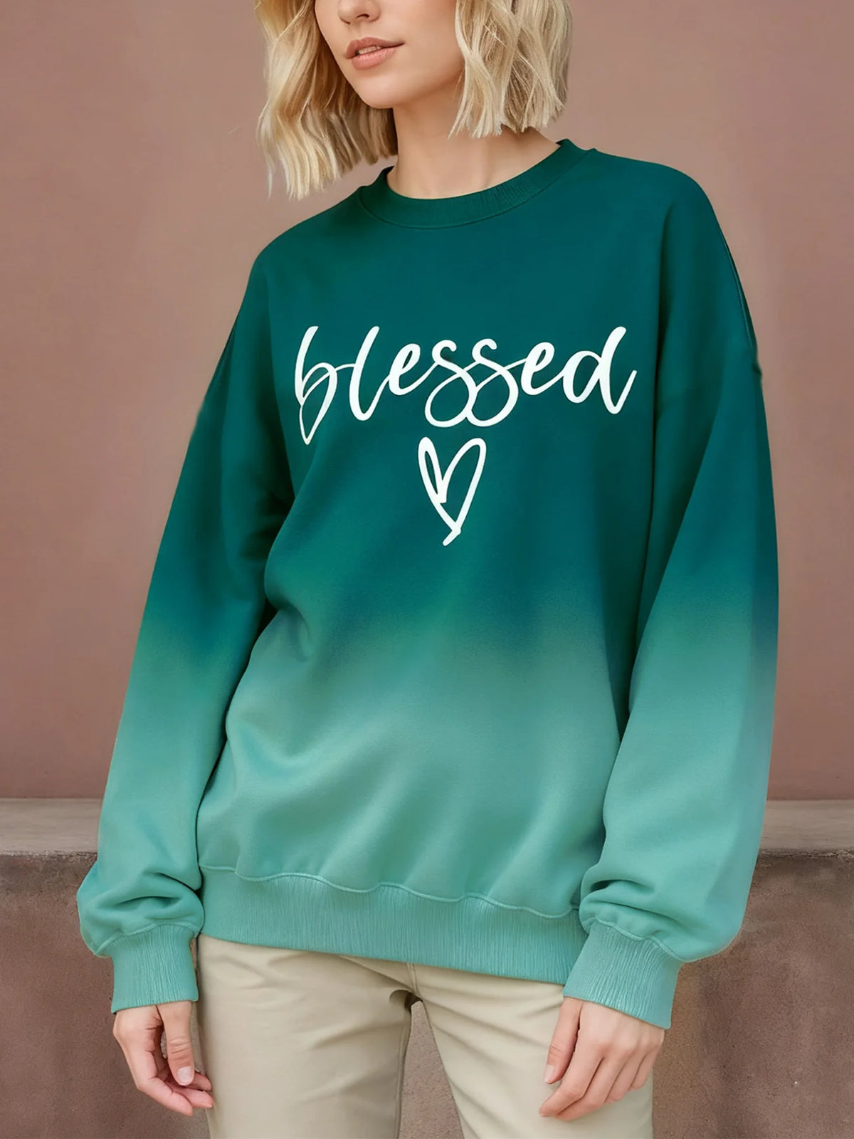Women’s Blessed Letter Heart Print Raglan Sleeve Sweatshirt