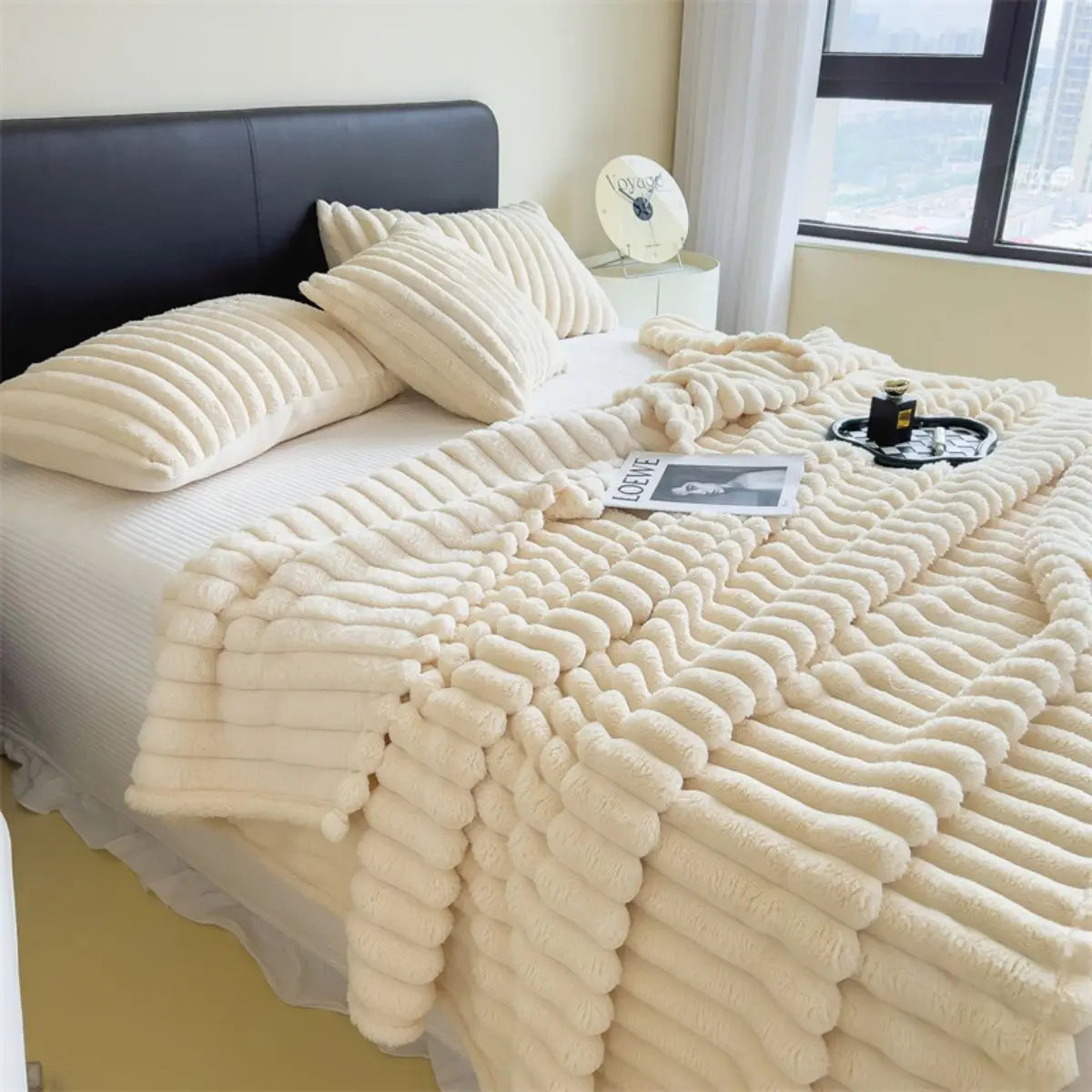 Striped Thickened Coral Fleece Multifunctional Blanket