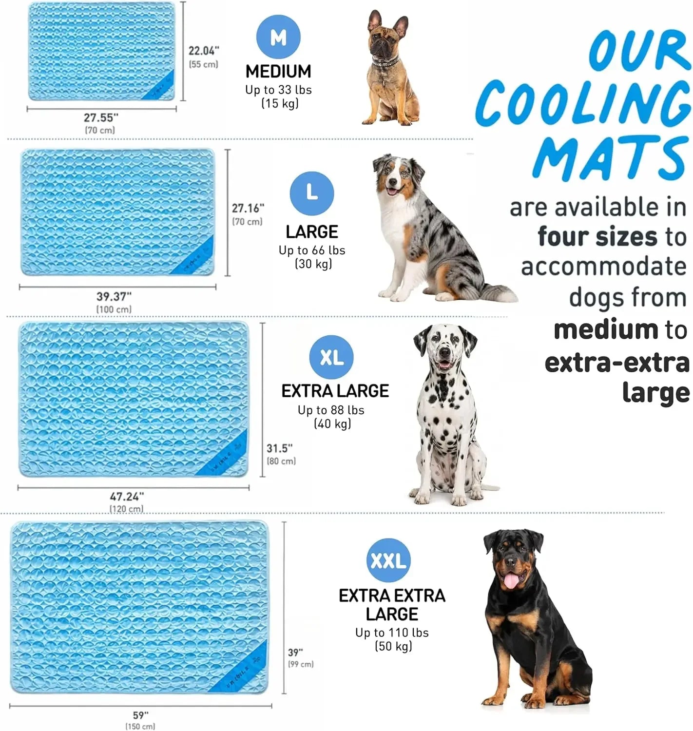 Dog Cooling Mat - No Freeze Needed, Self-Cooling Pad for Large Dogs, Washable Portable for Crate Kennel Car Sofa Bed Floor, Indo