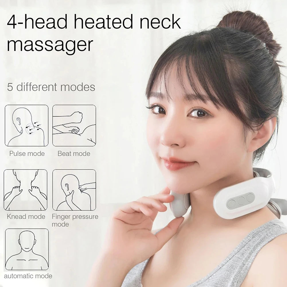 4 Head Neck Massage Machine USB Rechargeable 6 Modes Vibration