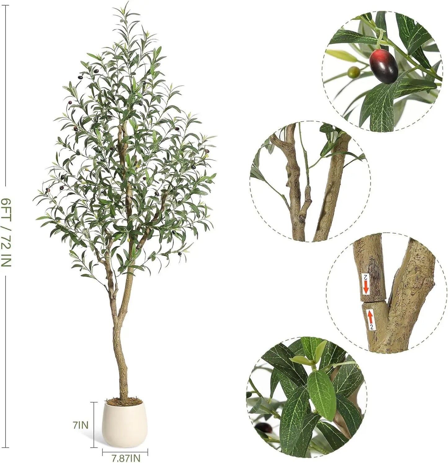 HiMISS Olive Trees Artificial Indoor Tree with White Planter