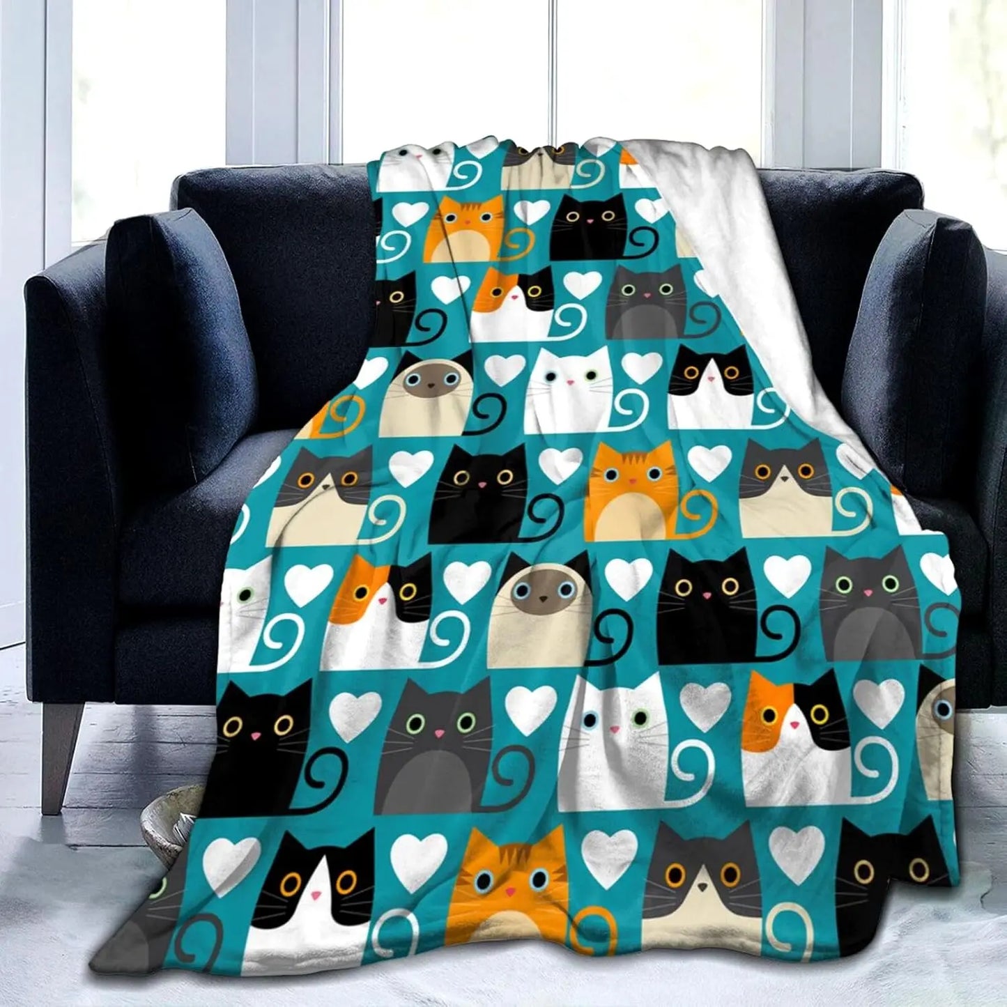 Soft Cozy Flannel Throw Blanket Lightweight For Cat Lovers