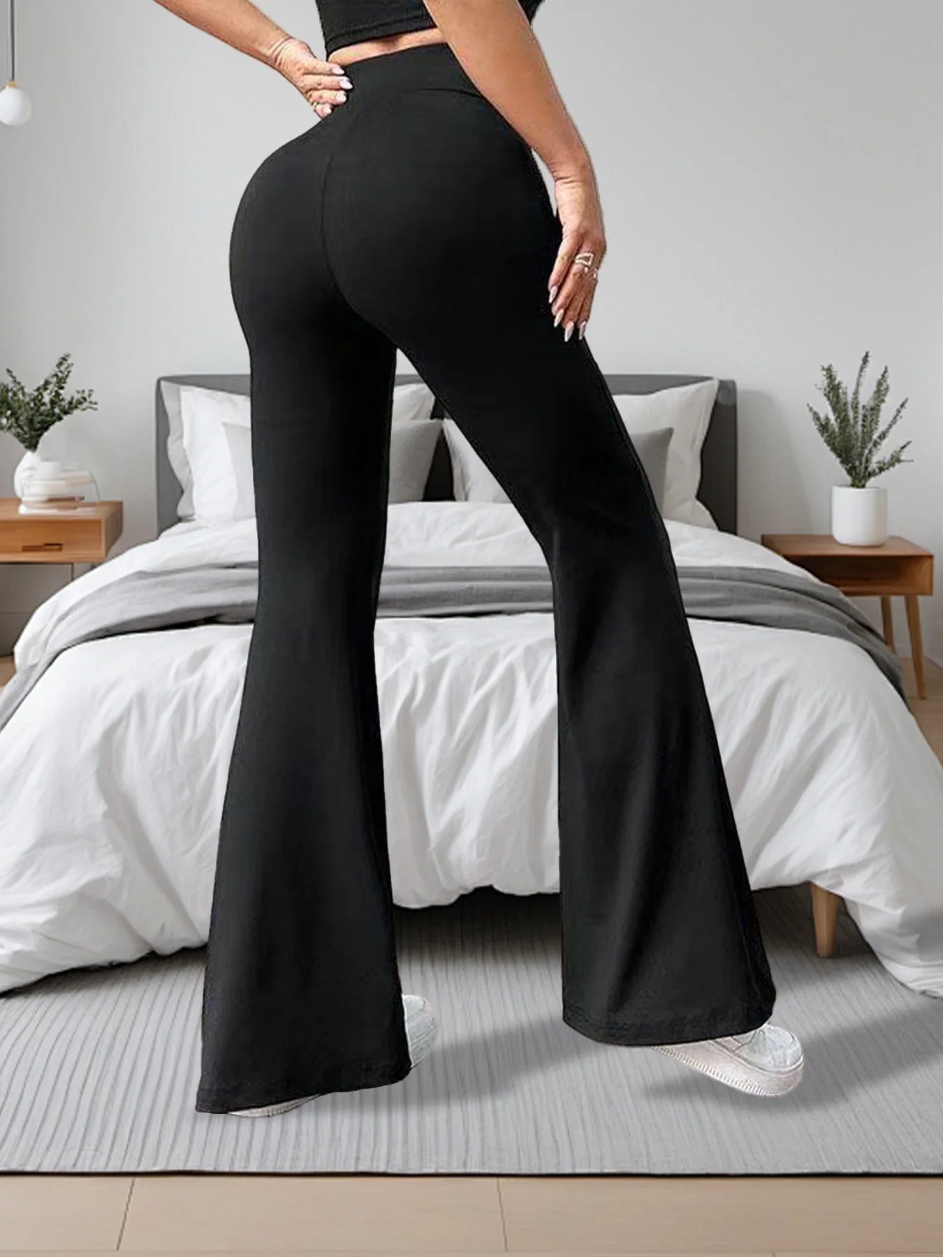 Women's High Waist Bell Bottom Pants Set Slimming Fit