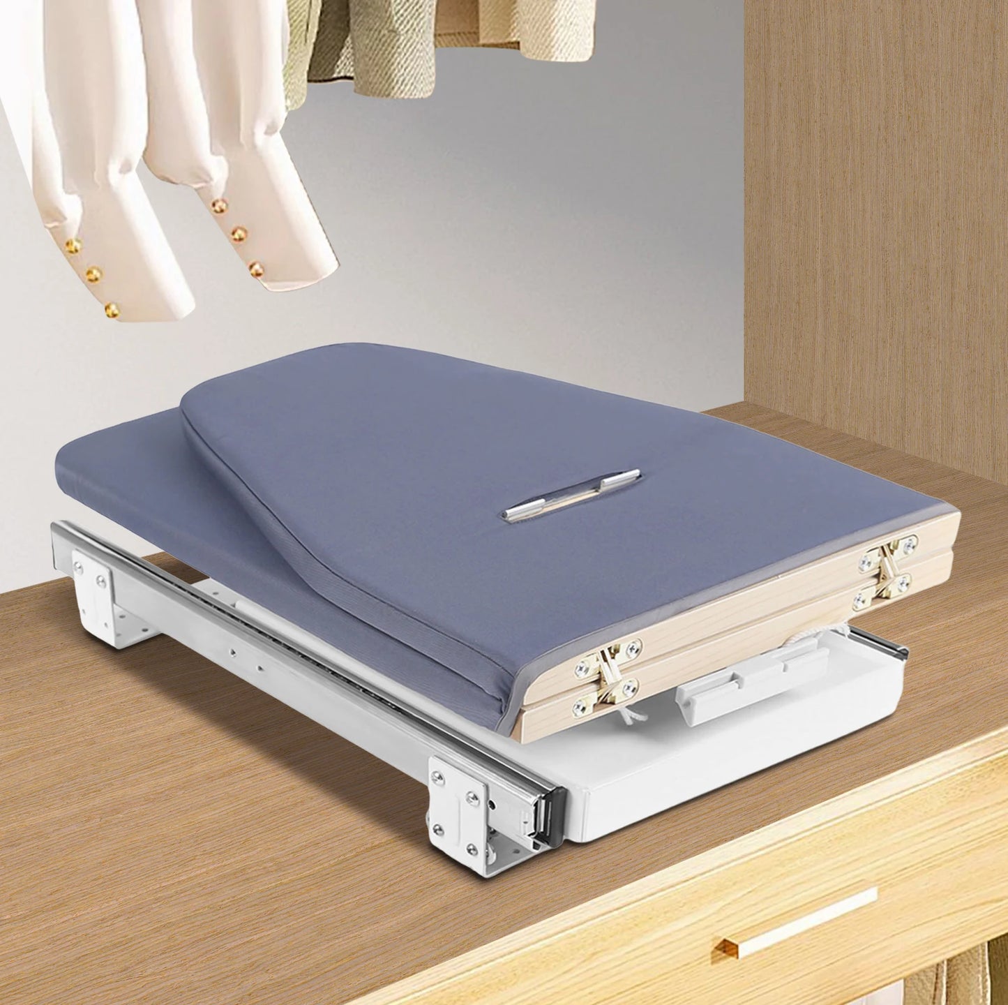Retractable Ironing Board For Cabinet Storage With Pull Push Mechanism