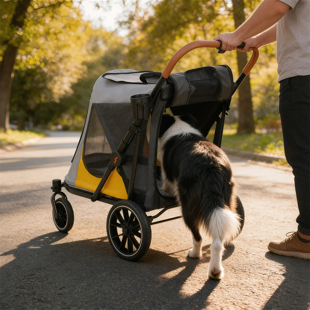 Portable Dog Stroller With One Click Folding And Dual Entry