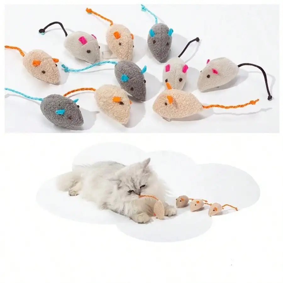 Rattle Faux Fur Mouse Cat Toys, Multi-Pack
