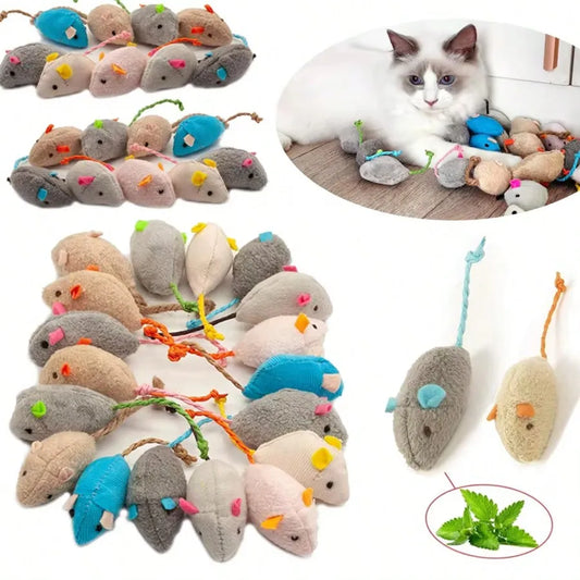 Rattle Faux Fur Mouse Cat Toys, Multi-Pack