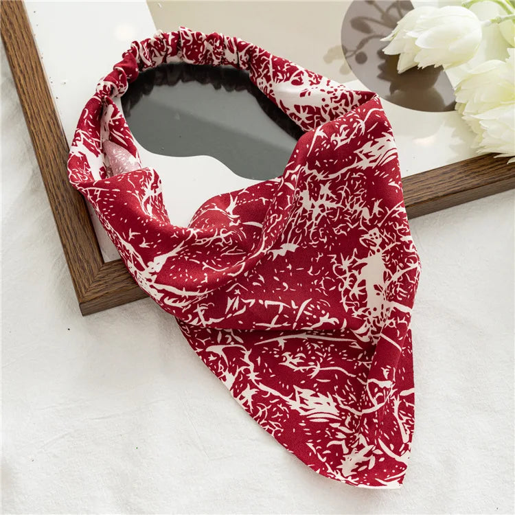 Summer Vintage Print Flower Beach Bandana Hair Scarf Fashion Elastic Rubber Headbands for Women Girl Hair Accessories