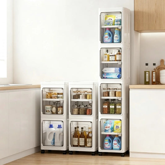 Slim Rolling Storage Cabinet with Clear Doors