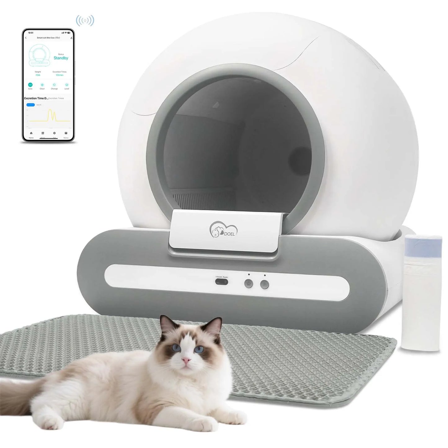 DOEL Self-Cleaning Cat Litter Box App Control and 2.4G WiFi