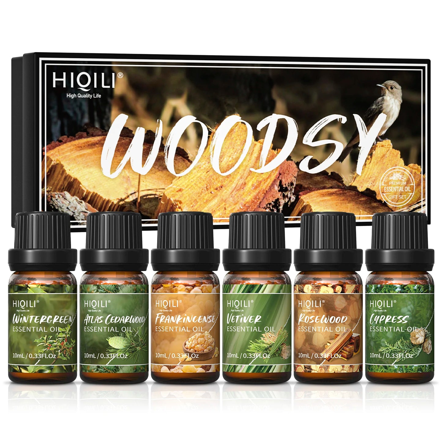 HIQILI Woody Fragrance Oils Set 6-Piece Gift for Aromatherapy Diffusers