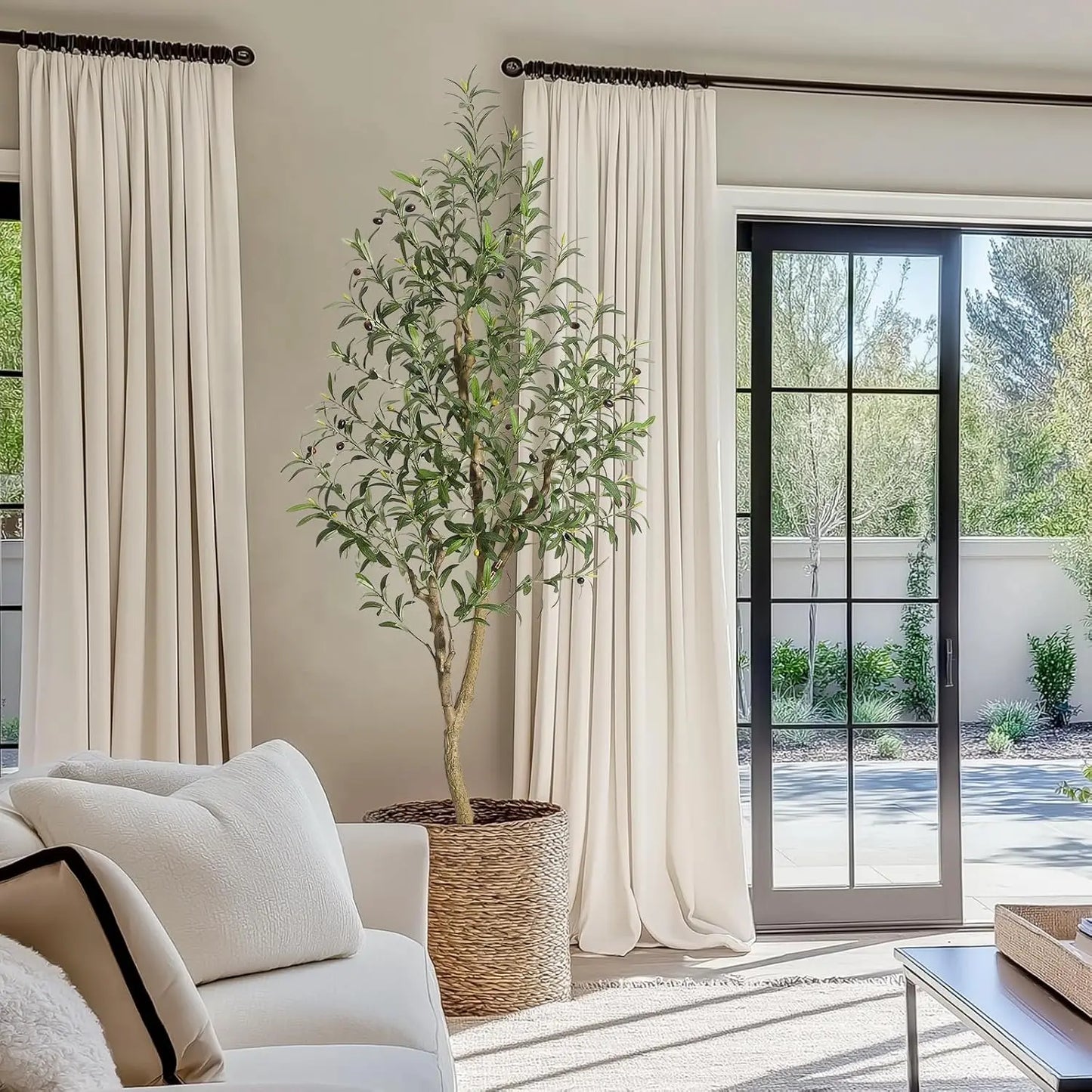 HiMISS Olive Trees Artificial Indoor Tree with White Planter