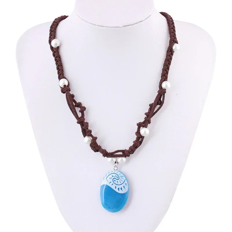 Blue Stone Luminous Pendant Necklace Rope Chain For Women