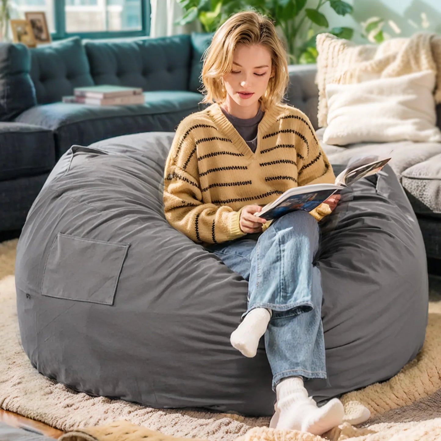 JHK Bean Bag Chair For Gaming And Reading Foam Filled