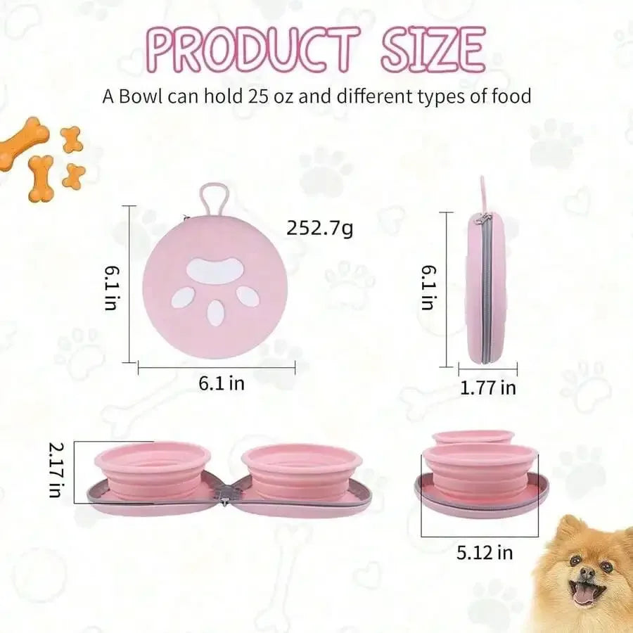 Portable Travel Silicone Double Dog Bowl Two In One Foldable