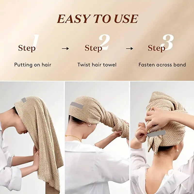 Microfiber Hair Towel Wrap With Elastic Band Ultra Absorbent Turban