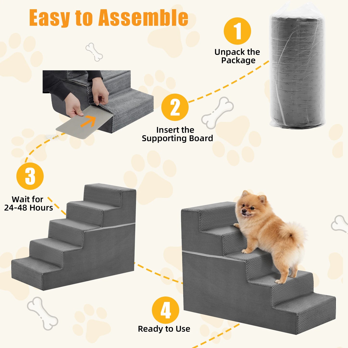 Right Angled Foam Dog Stairs Ramp For Small Dogs Indoors