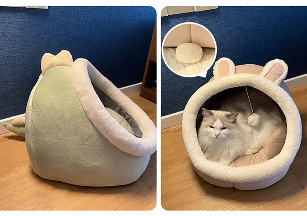Cozy Cave Cat Bed With Soft Foldable Cushion Machine Washable