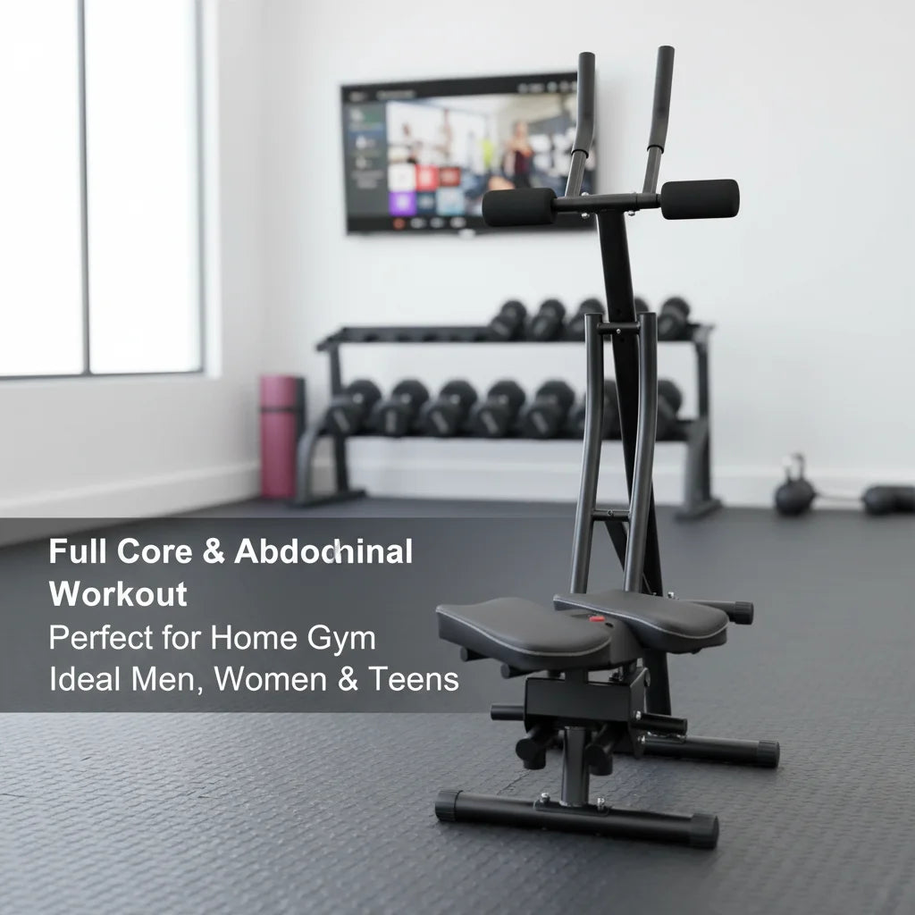 Foldable Ab Machine for Home Gym, 330lbs Heavy Duty Abdominal Trainer & Core Workout Equipment, 3-Gear Adjustable Sit-Up Bench with Smart LED Display for Men & Women (Black)