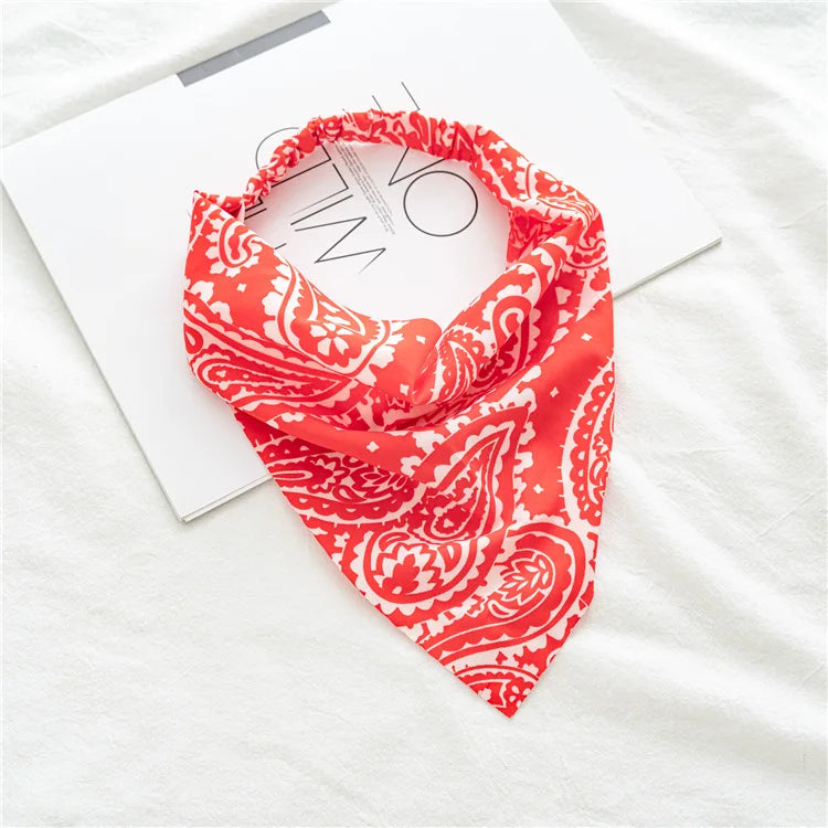 Summer Vintage Print Flower Beach Bandana Hair Scarf Fashion Elastic Rubber Headbands for Women Girl Hair Accessories