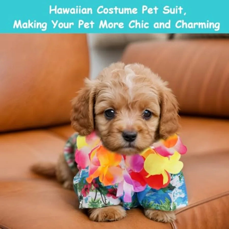 3 Pieces Pet Hawaiian Costume Summer Shirts Sunglasses and Wreath for Small Dog Cat Halloween Holiday Costume