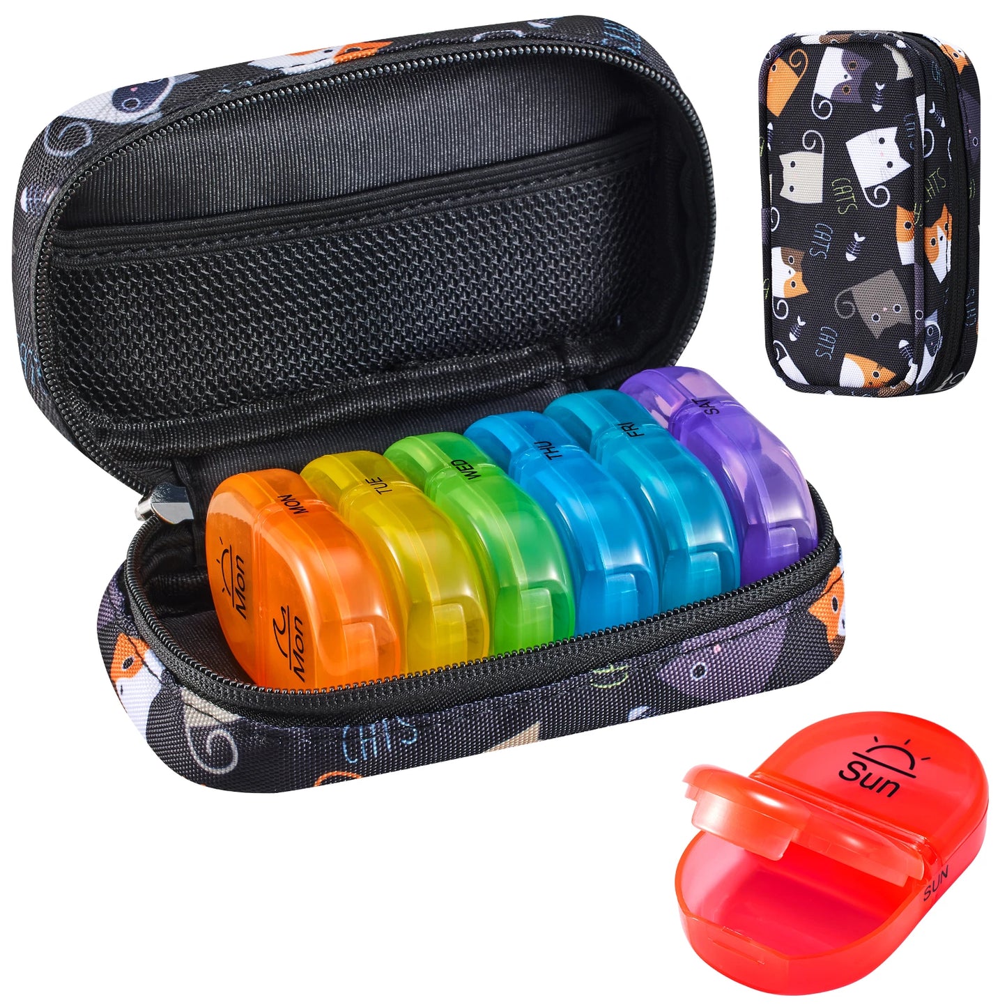 Seven Day Pill Organizer Canvas With Zip Pouch Rainbow Design